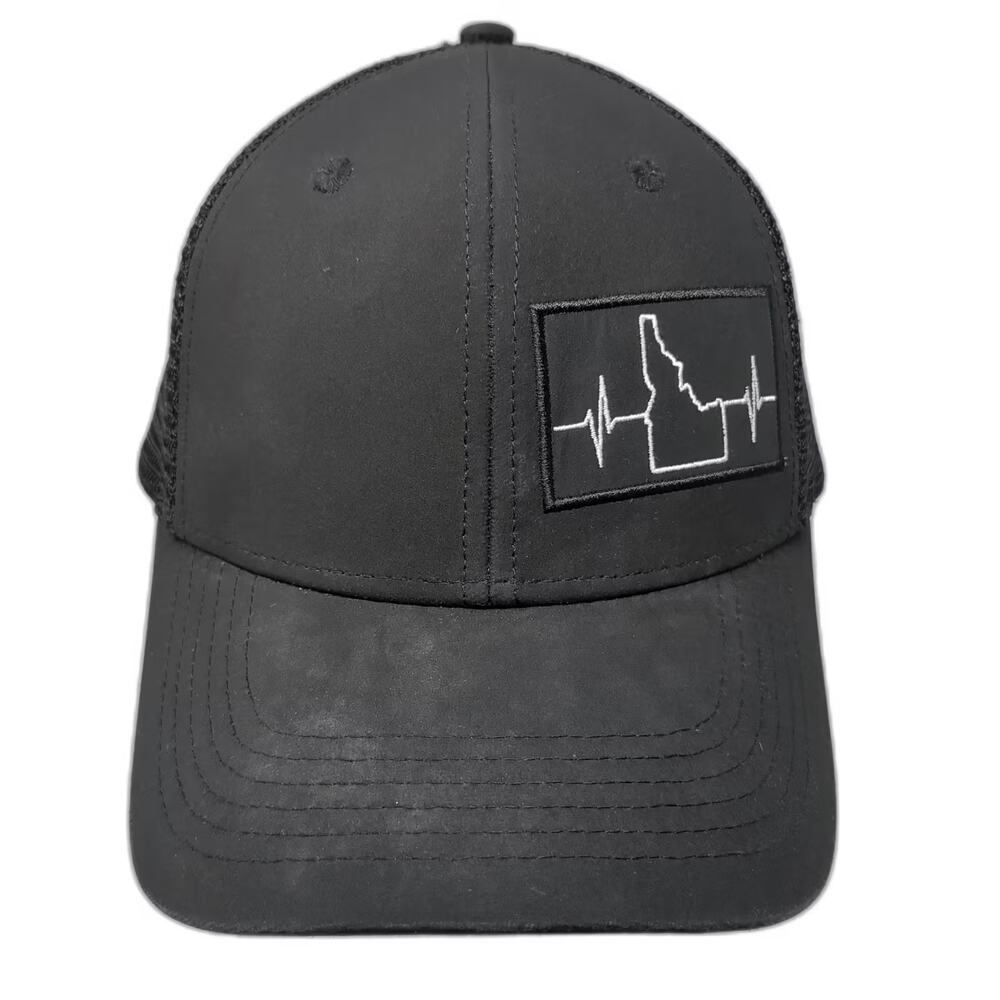 The Heartbeat Brand Trucker Hat Black White OS Idaho Heartbeat Landscape Mesh